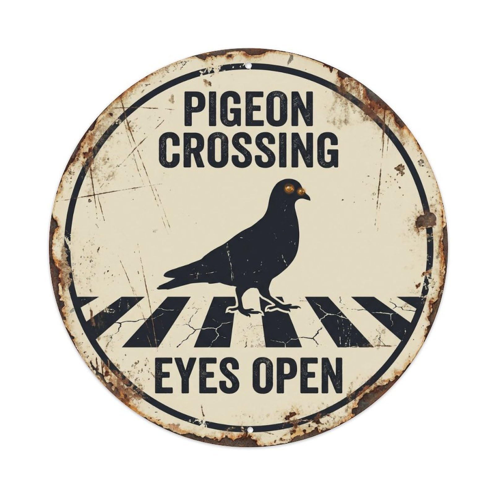 Pigeon Crossing Eyes Open Faded Metal Tin Sign