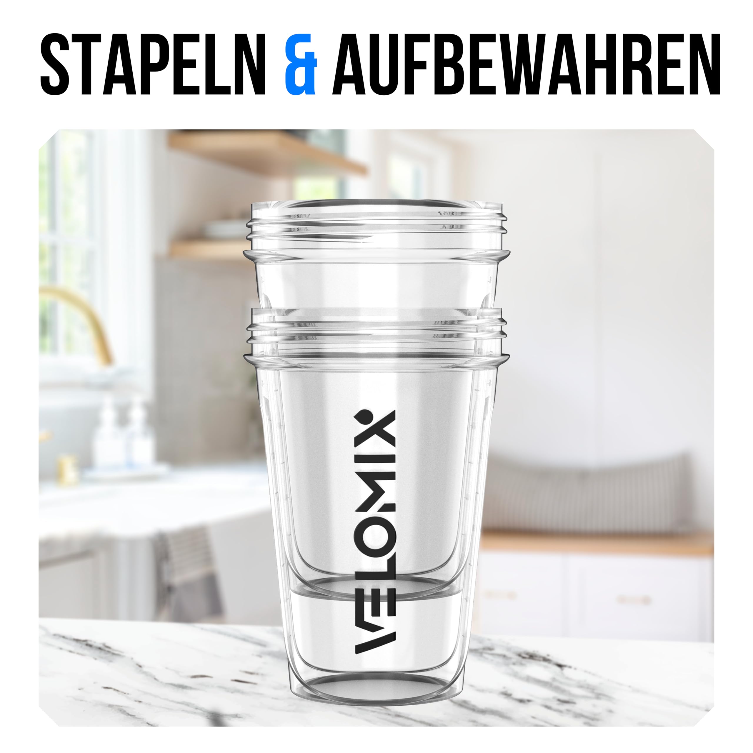 VELOMIX -2 PACK- 600ml Eiweiß Shaker - Auslaufsicher Shaker Proteinshake Mit 2x Kugel | Drehverschluss & Mess-Skala Shake Becher | Spülmaschinengeeignet & Stackable Protein Shaker (Black/Transparent)