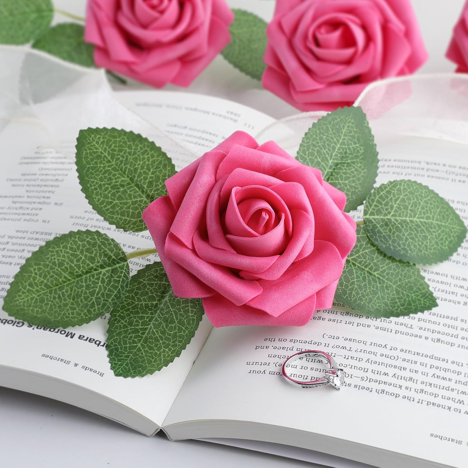 AmyHomie 25pcs Real Looking Artificial Hot Pink Roses w/Stem for DIY Wedding Bouquets Centerpieces Arrangements Party Baby Shower Valentines Day Christmas Tree Decorations - Image 6