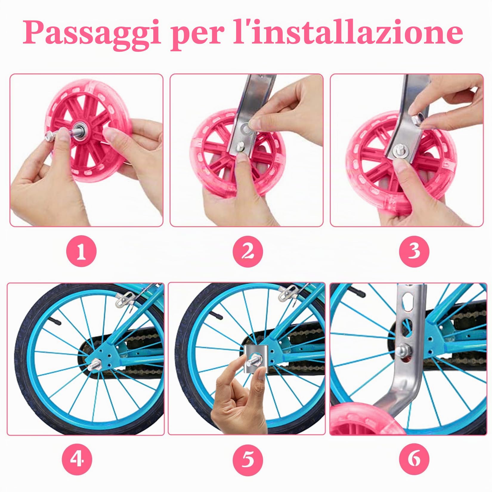 Ruote di supporto universali per bicicletta bambini 12-20 pollici rosa