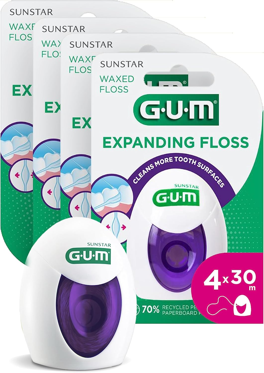 GUM Expanding Floss Removes Plaque from Between Teeth Expands Into Large Interdental Spaces