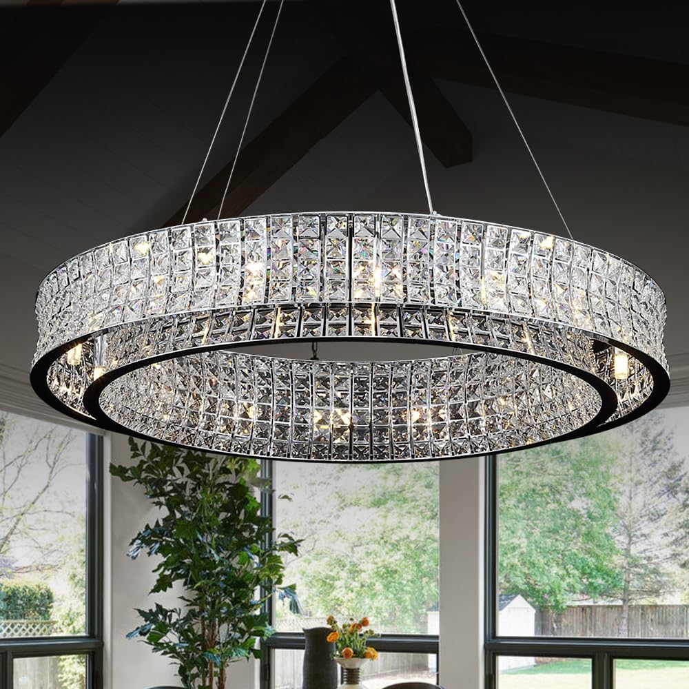 Modern Crystal Chandeliers Brass Gold Chandelier Lighting 12-Light Contemporary Round Hanging Light Fixture Ceiling Entryway Bedroom Dining Chandelier 24"