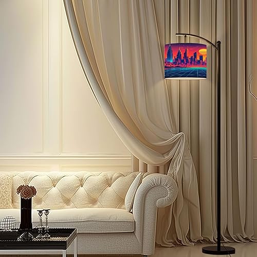 Miniatura 7 de Lámpara de pie de arco, punk, ciudad, UV, reactiva, luz negra, futurista japonés, paisaje urbano, lámpara de pie alta, moderna, regulable con