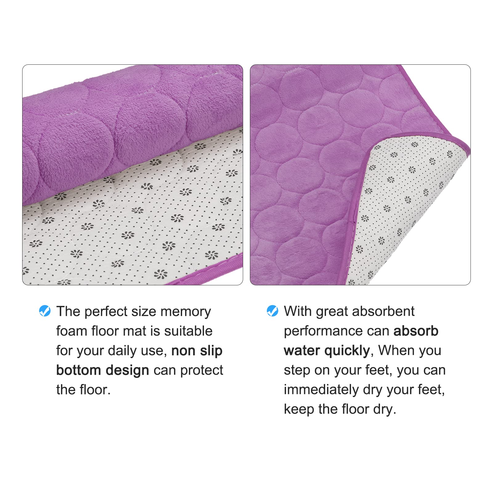 sourcing map Memoria Espuma Baño Alfombra 2uds, 15.7" x 24" Coral Vellón Baño Ducha Alfombra Antideslizantes Lavables Alfombras para Cocina Baño Pisos - Púrpura