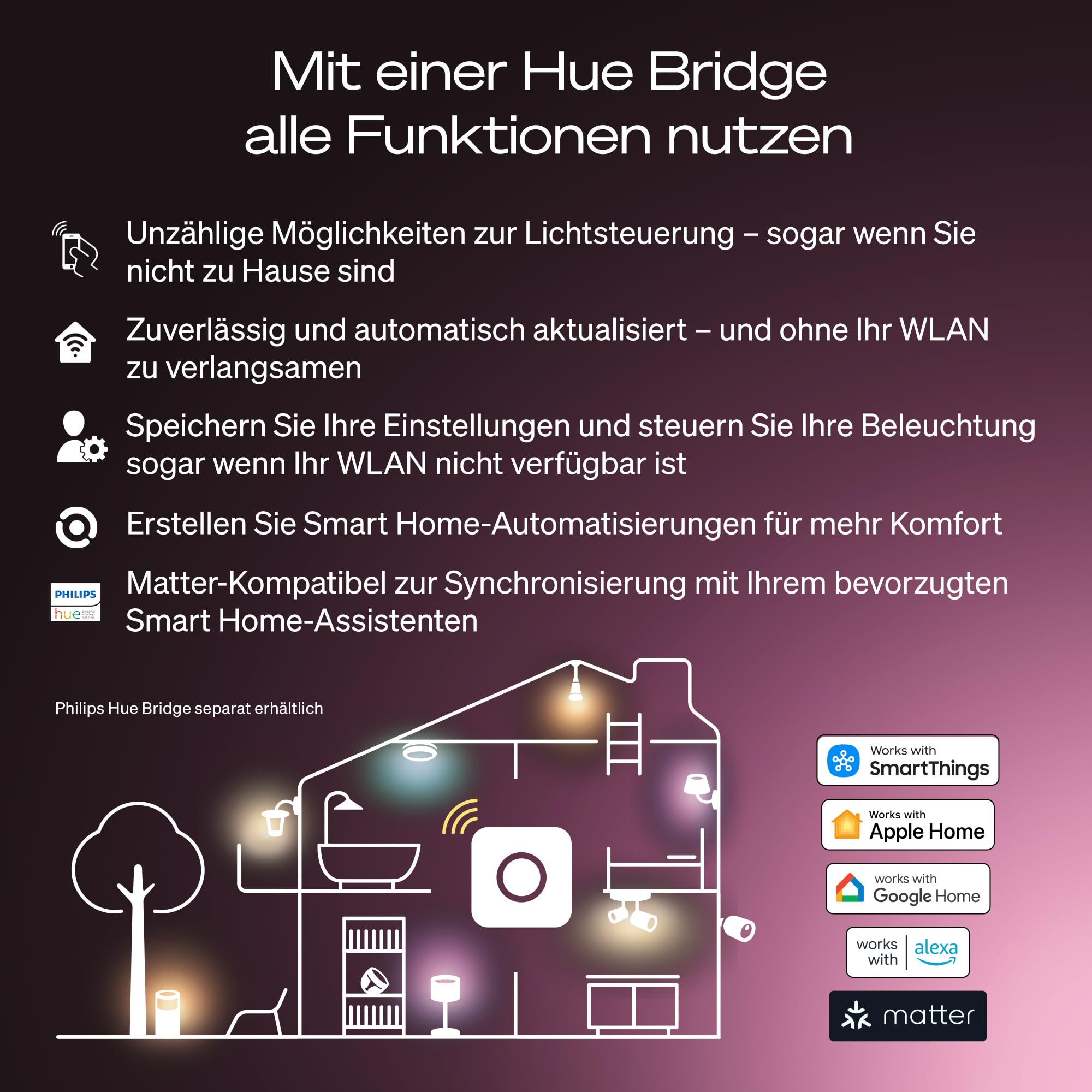 Philips Hue Smart LED A60 Lampe, Weiß und Color Ambiance, E27 Fassung, 6W, Vollspektrumlicht 10000K-20000K, 810 Lumen, dimmbar, kompatibel mit Alexa, Google Assistant und Apple Home, 3er Pack