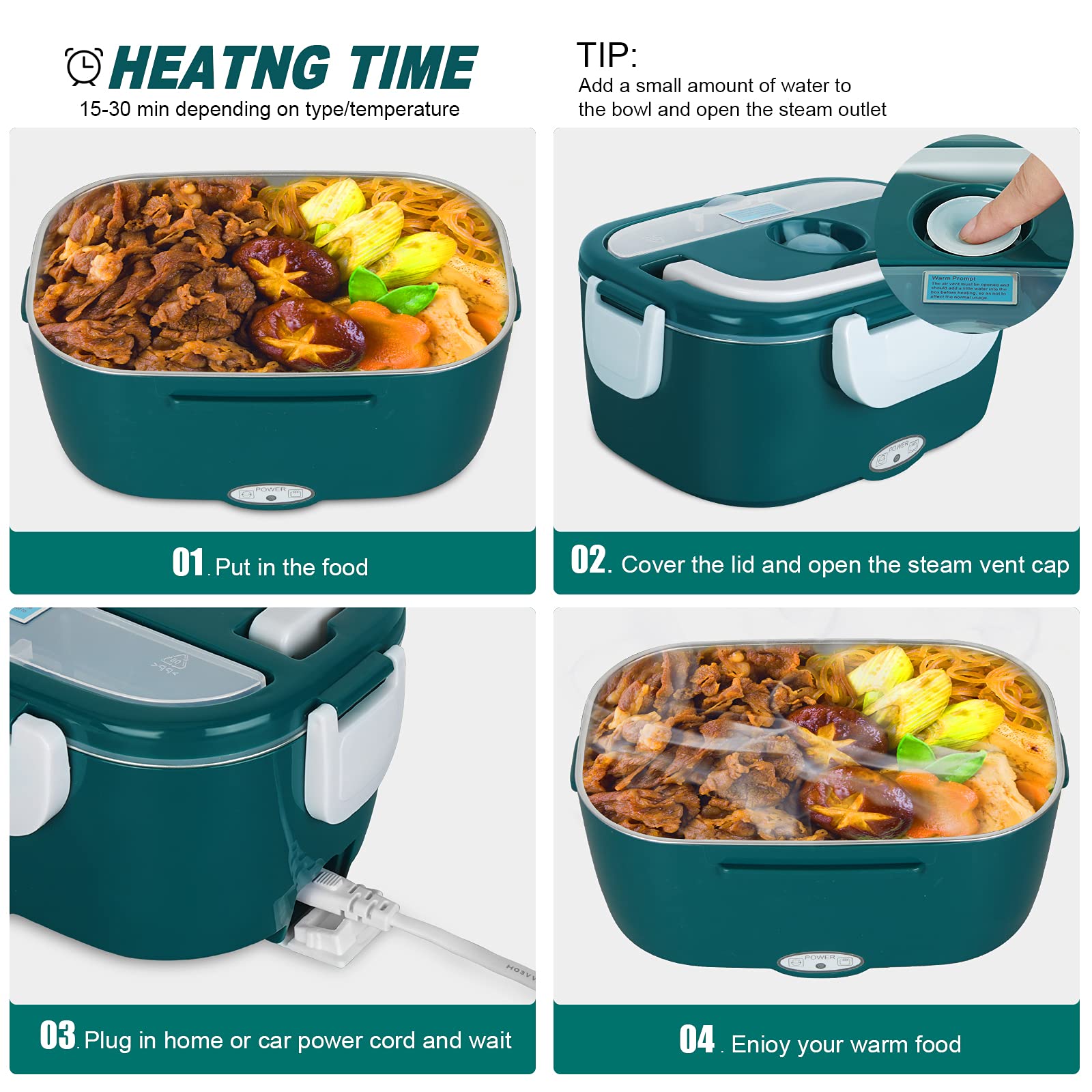Gamelle Chauffante 80W 3-en-1 - 1,8L Acier Inox Pour Voiture, Bureau | Repas Chauds En 20min