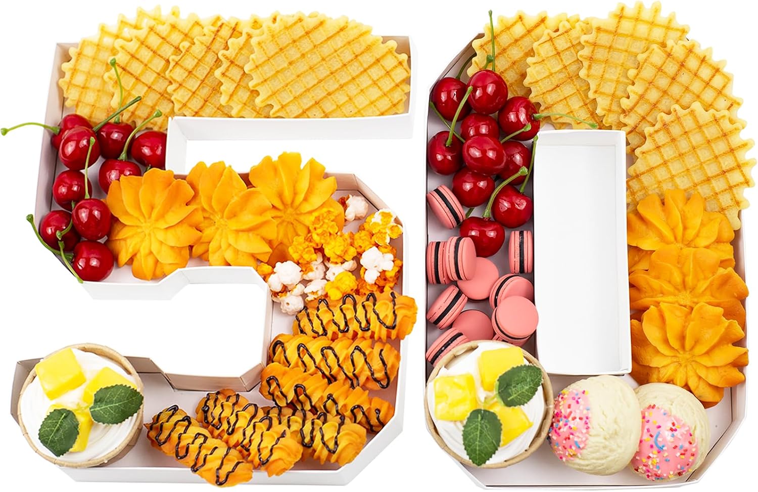 Cardboard Number for Charcuterie, 10 inch Fillable Charcuterie Number, Number Box 50 for Charcuterie, White Paper Mache Letter Tray for Food Chocolate Candy, Birthday Party Decoration