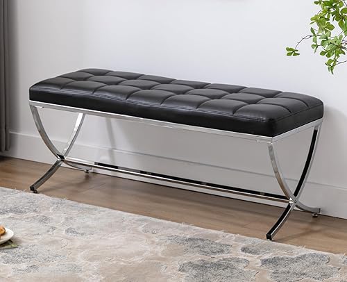 Shunzhi Banco de entrada moderno de piel sintética, banco de comedor tapizado en el extremo de la cama, banco otomano con botones, banco de espera