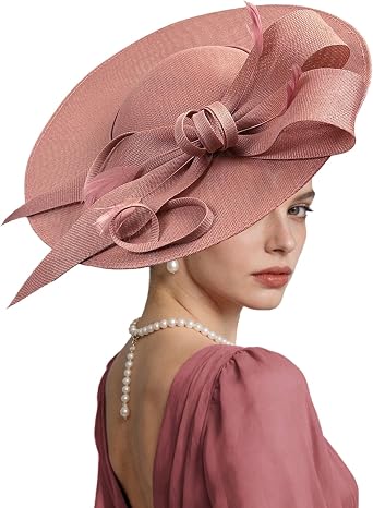 Kgromfy Fascinator Hat Women Wide Brim Tea Party Headband Elegant Church Hat Large Lady Headwear for Derby Wedding Cocktail