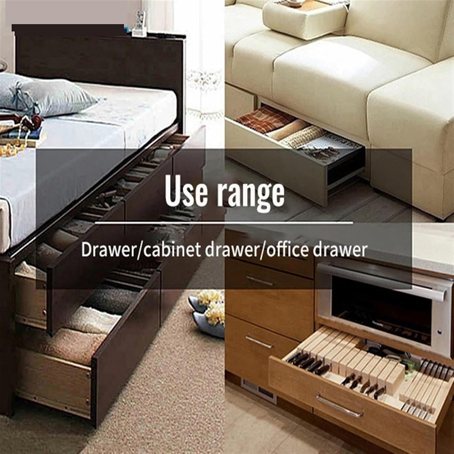 Full Extension Side Mount Cabinet Runners Glides 10-22inch Three Section Buffer Rebound Slide Rail Drawer Guide(12inch(30cm))