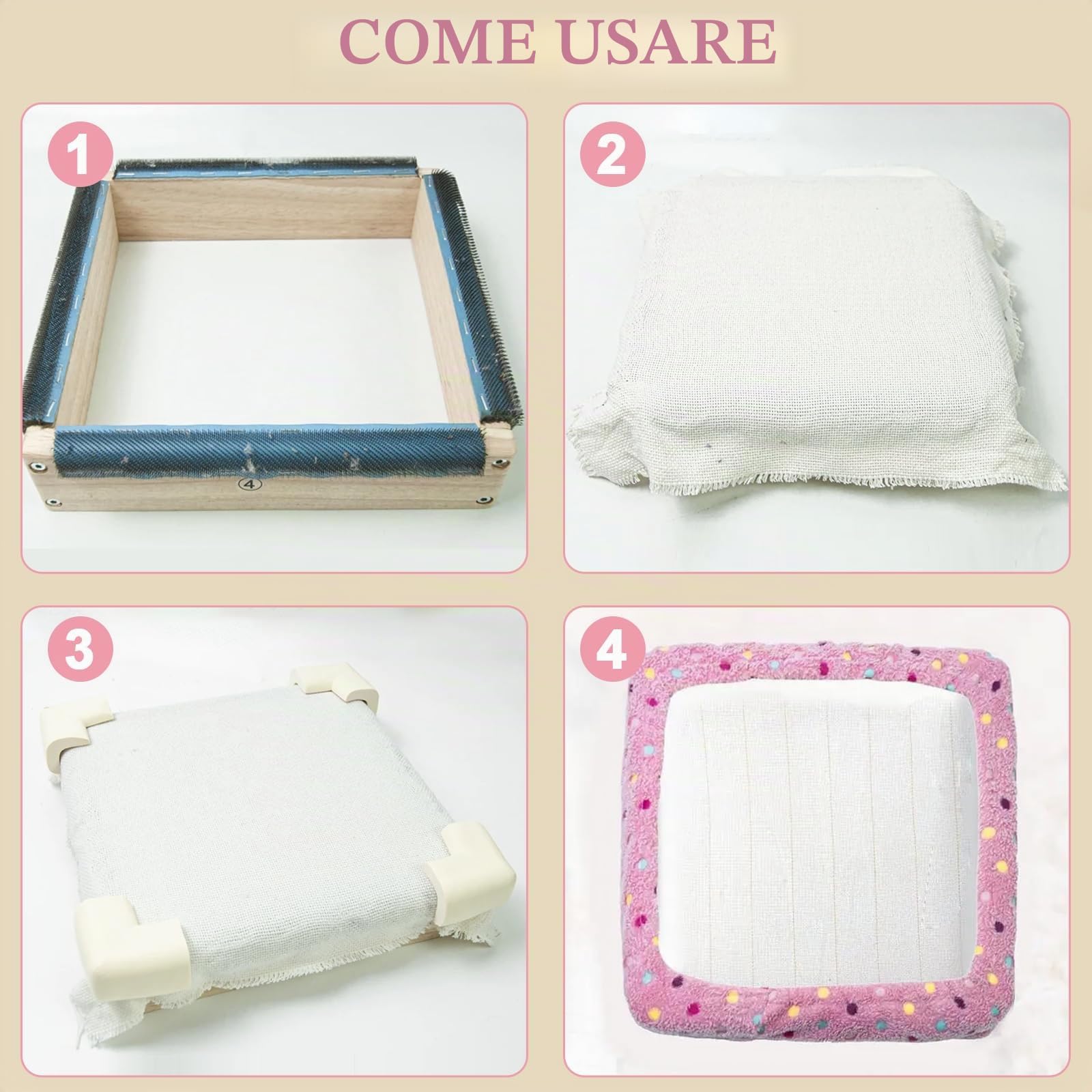 Gripper Strip Frame con coperchio e 4 angoli in schiuma anti-collisione,copertura in flanella per telai tufting,cerchio embroidery with needles,Punch Needle Rug Hooking Frame,25 x 25 cm
