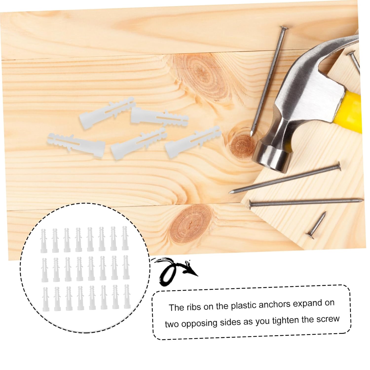 200pcs Plastic Wall Expansion Anchors for Concrete, 8x40 White