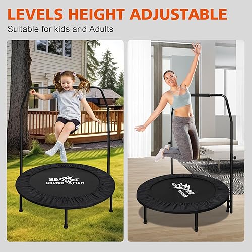 Miniatura 3 de 4048 Inch Foldable Fitness Trampoline  Adjustable Foam Handle, Quiet Stable Rebounder for Home Gym, Kids & Adults  IndoorOutdoor Exercise Equipment