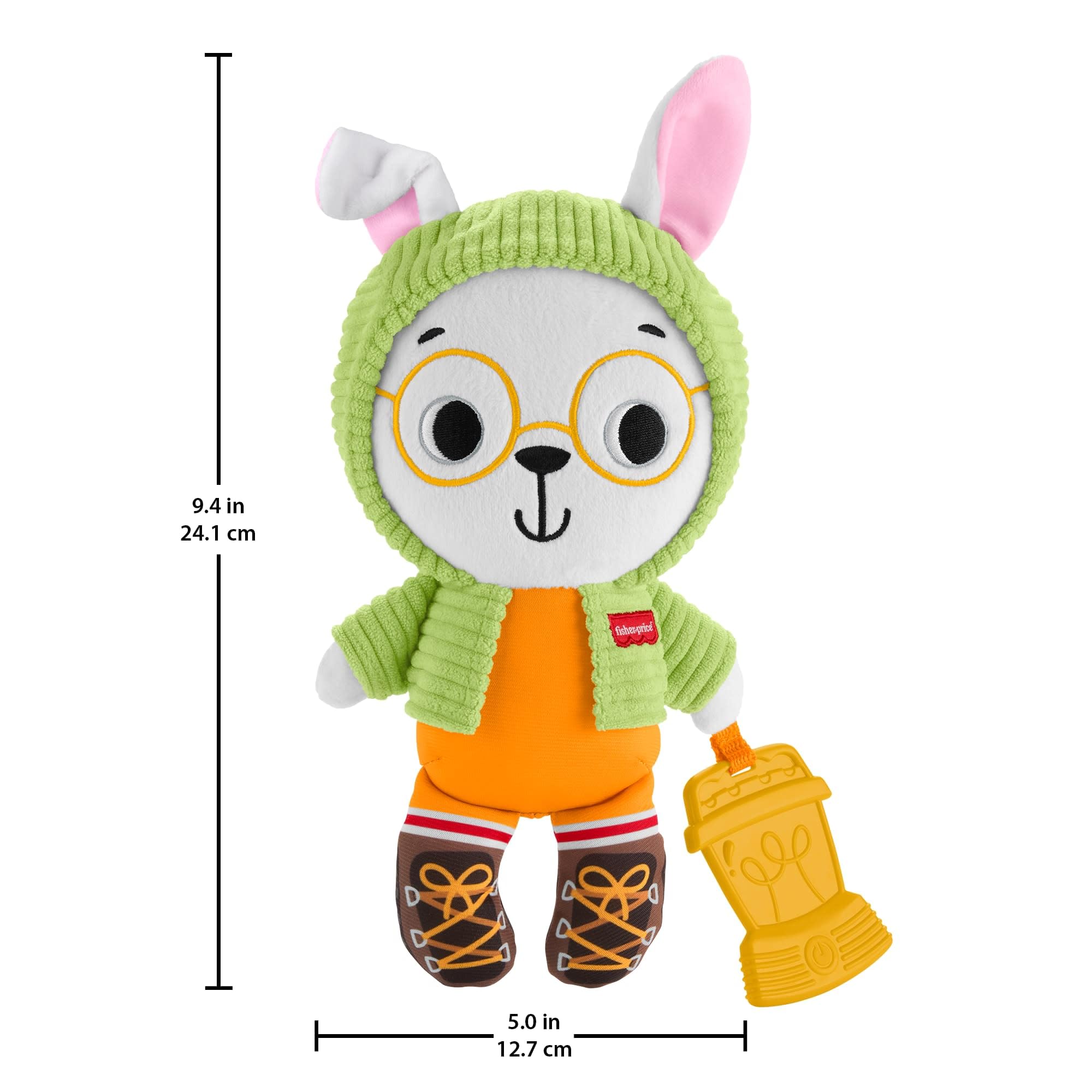 Fisher-Price Leśni Przyjaciele Króliczek-przytulanka z dzwoneczkiem, pluszowa maskotka + gryzaczek, elementy sensoryczne, zabawka pluszak dla niemowląt 6 mies.+, JLB87