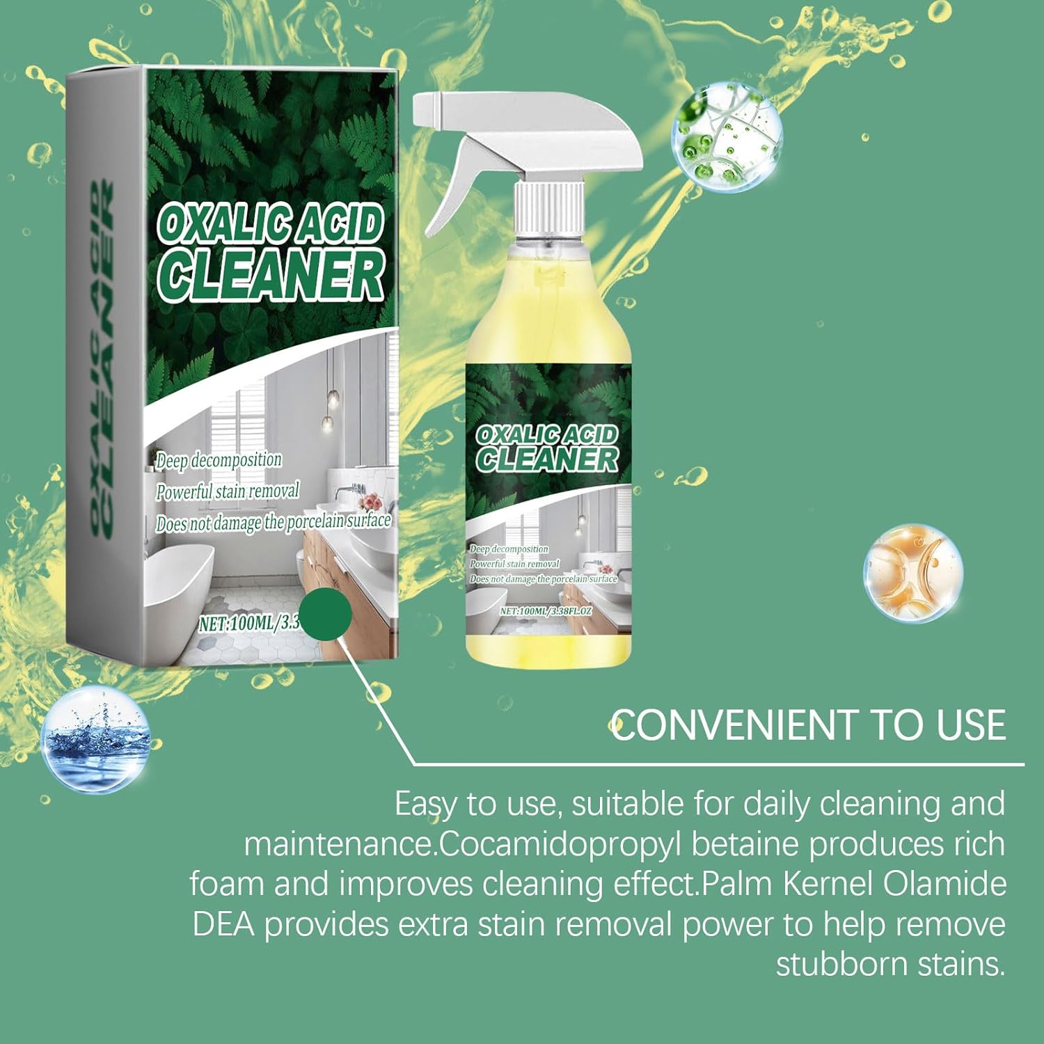 Oxalic Acid Cleaner Spray, Powerful Stain Removal for Toilet Bathroom, and Kitchen Floor Countertop, Multi-purpose(3.38 fl oz) (2)