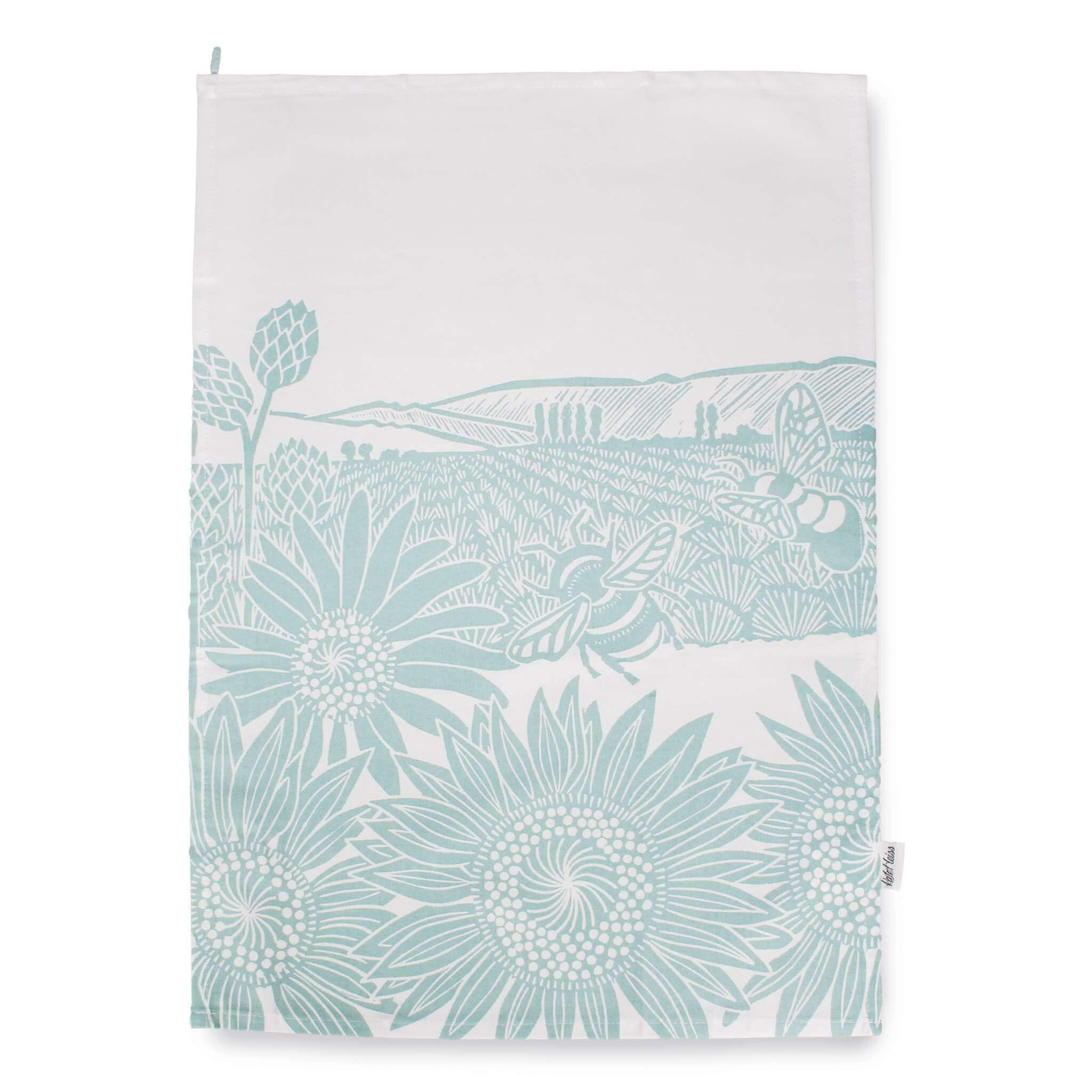 Half Moon Bay - Sunflowers and Bees - by Kate Heiss - Tea Towel