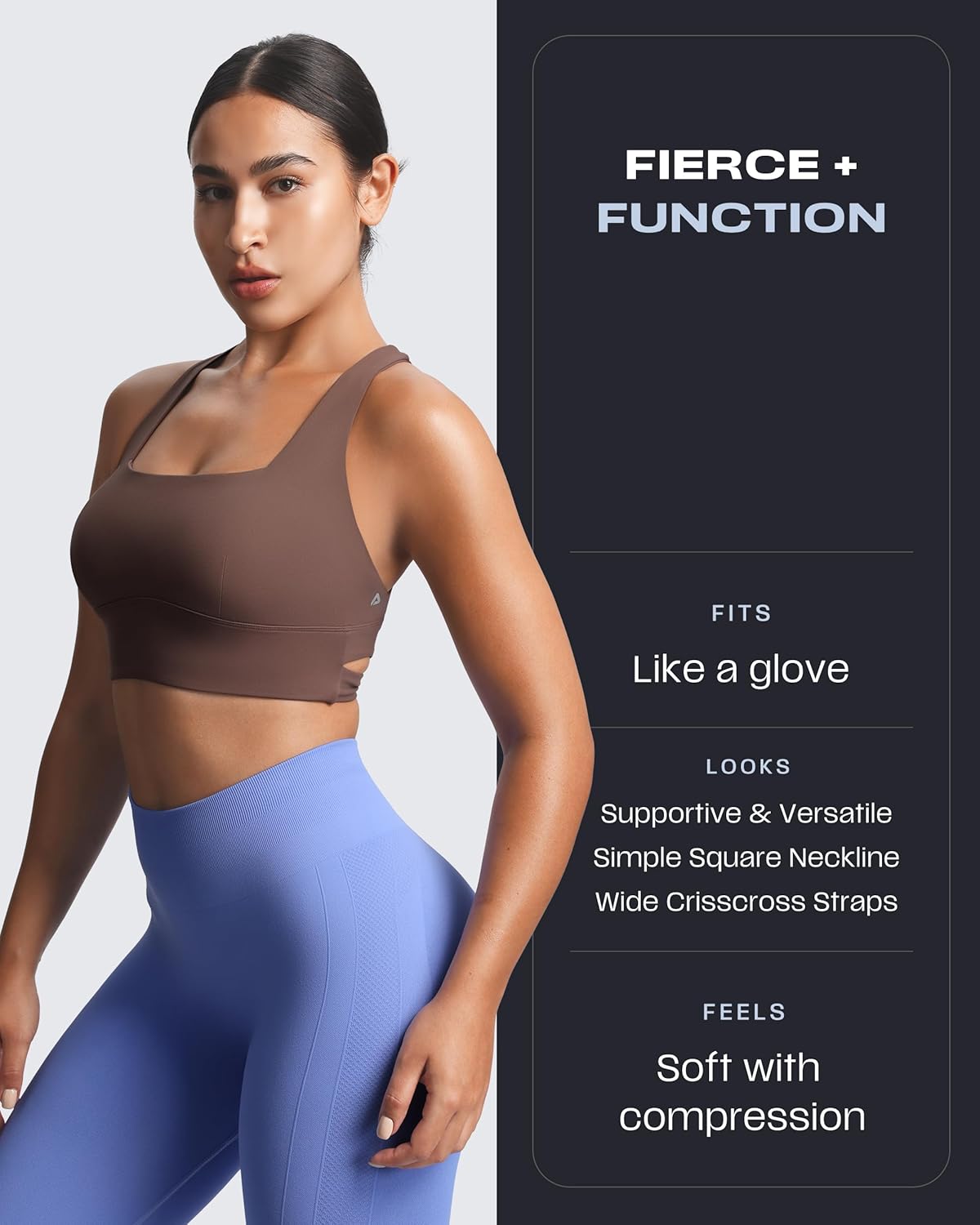 Aoxjox Women's Workout Sports Bras Square Neck Emma Longline Cross Back High Impact Fitness Training Gym Yoga Crop Tank - Image 4