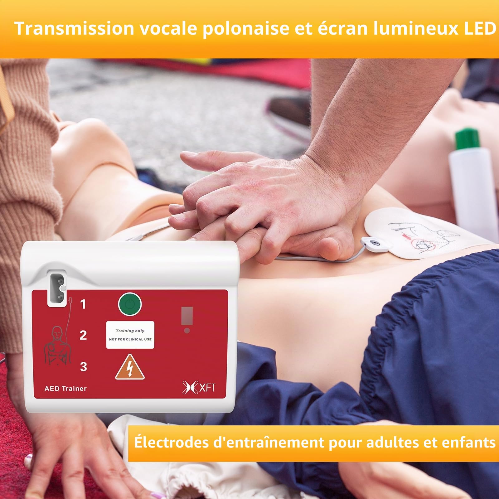 Défibrillateur de Formation avec Télécommande, AED-Trainer avec CPR 10 Scénarios d'Entraînement, Annonces Vocales en Français&Polonais pour entraînement AED (120C)