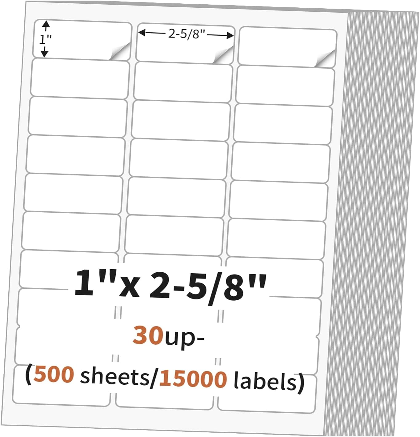 1" x 2 5/8" (500 Sheets) Address Labels, Labels Sticker Paper for Laser/Ink Jet Printer, Printable and Writable White Sticker Labels- Matte, 30 per Page Labels (Total 15000 Labels)
