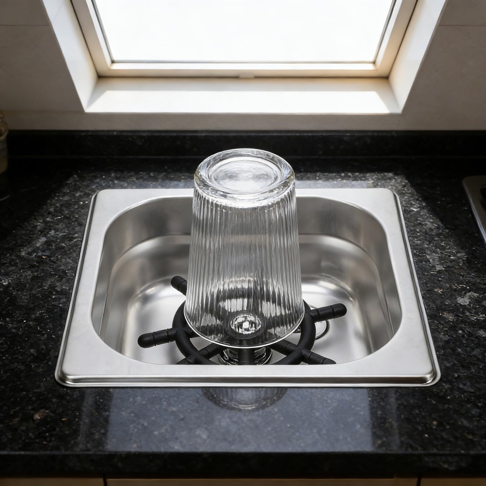 Fockety Enjuagadora de Jarras, Enjuagadora de Vidrio para Encimeras de Acero Inoxidable, Lavadora Automática de Vasos para el Hogar, Cocina, Hotel, Bar (6,9x6,4x4,7 pulgadas) (SILVER)