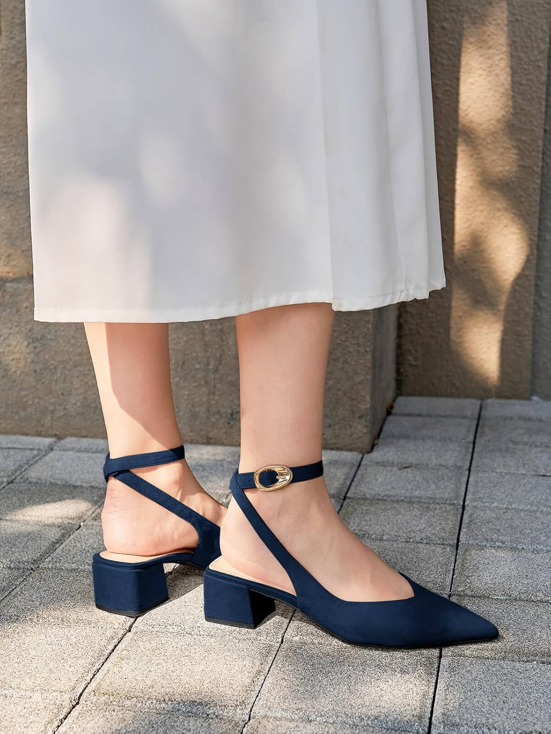 Coutgo Womens Closed Pointed Toe Heels Chunky Block Low Heel Ankle Strap Pumps Wedding Work Dress Shoes - Image 7