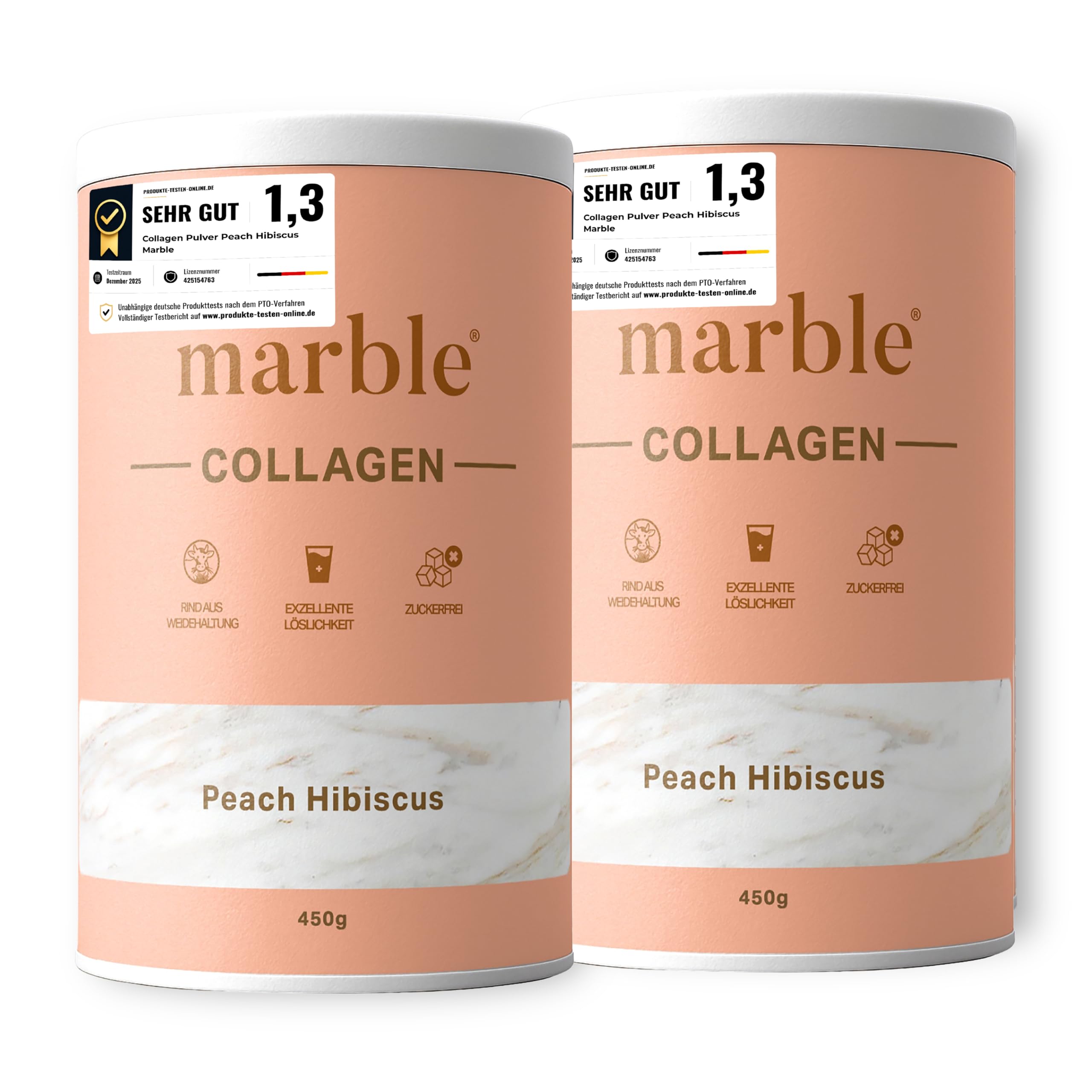 marble® Collagen Pulver 450 g - Collagen Peptide - 60 Tage risikofrei testen - Aminosäuren Komplex hochdosiert - Kollagen Pulver in Pappdose ohne Plastiklöffel