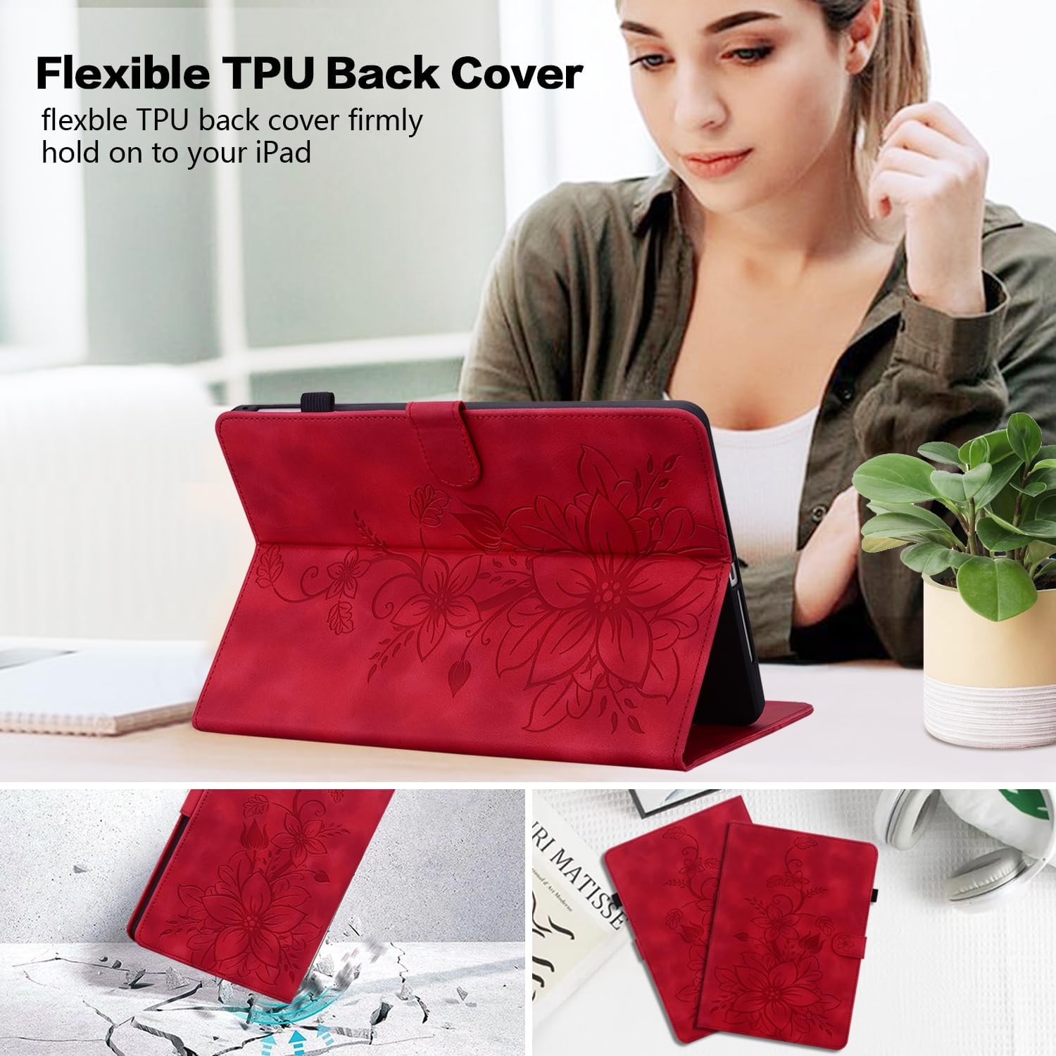 Case for All-New Amazon Fire HD 10 and 10 Plus Tablet (13th/11th Generation, 2023/2021 Release), Magnetic Clasp Stand Leather Case with Pen Holder, Red