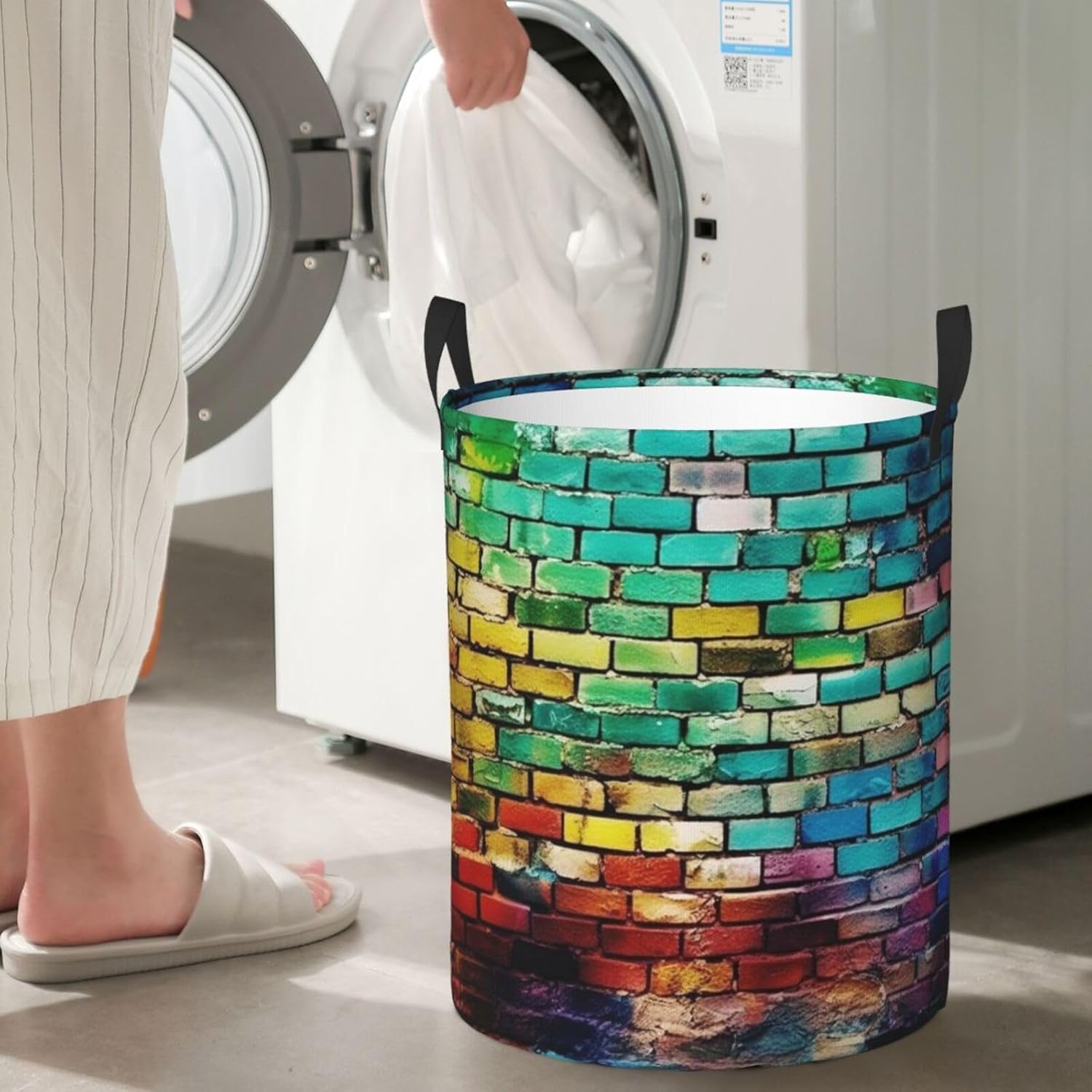 Colorful Brick Laundry Basket With Handles, Foldable Laundry Hamper Oxford Cloth Dirty Clothes Basket Waterproof Clothes Toys Storage Bin Organizer for Bedroom Bathroom Dorm