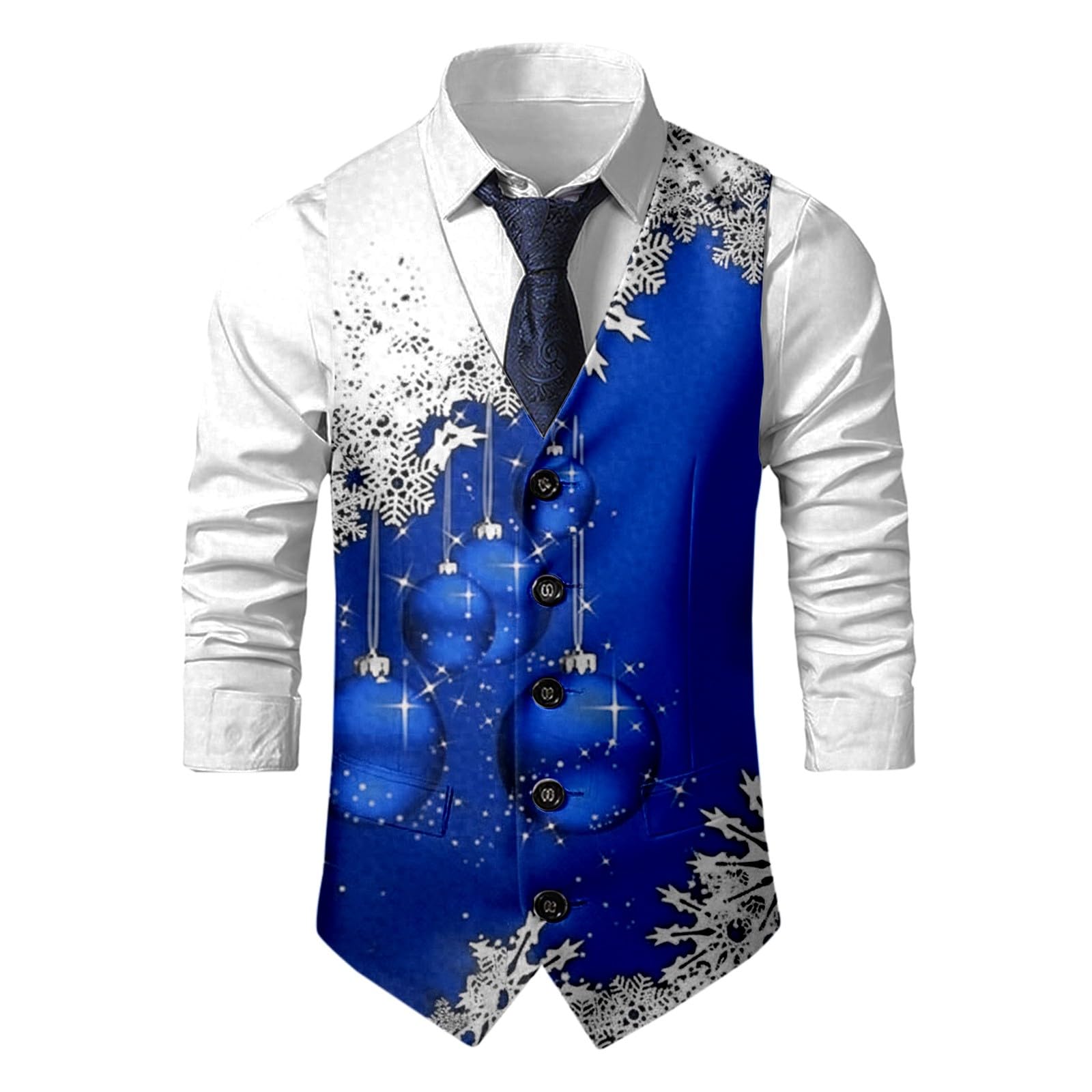Men's Christmas Waistcoat Festive UK Santa Xmas Suit Vests Men's Christmas Vest Suit Holiday Business Dress Waistcoat V-Neck Party Snowflake Xmas Costumes Party