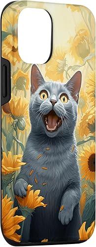 Miniatura 3 de iPhone 13 divertido gato ruso azul cara con girasol pintura caso