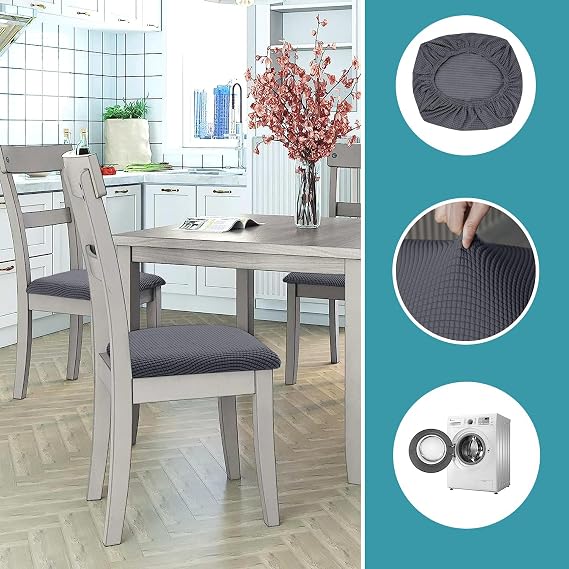 Granbest Stylish Waterproof Dining Chair Seat Covers Set of 4, High Stretch Dining Chair Seat Cushion Slipcovers Washable Seat Protector for Banquet, Kitchen, Party, Hotel (Grey, Set of 4)