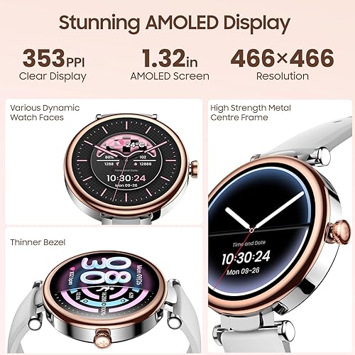 Miniatura 2 de TOZO S8 AMOLED - Reloj inteligente para mujer, pantalla HD a color de 1.32 pulgadas, reloj de seguimiento de salud para mujer con monitor de sueño,