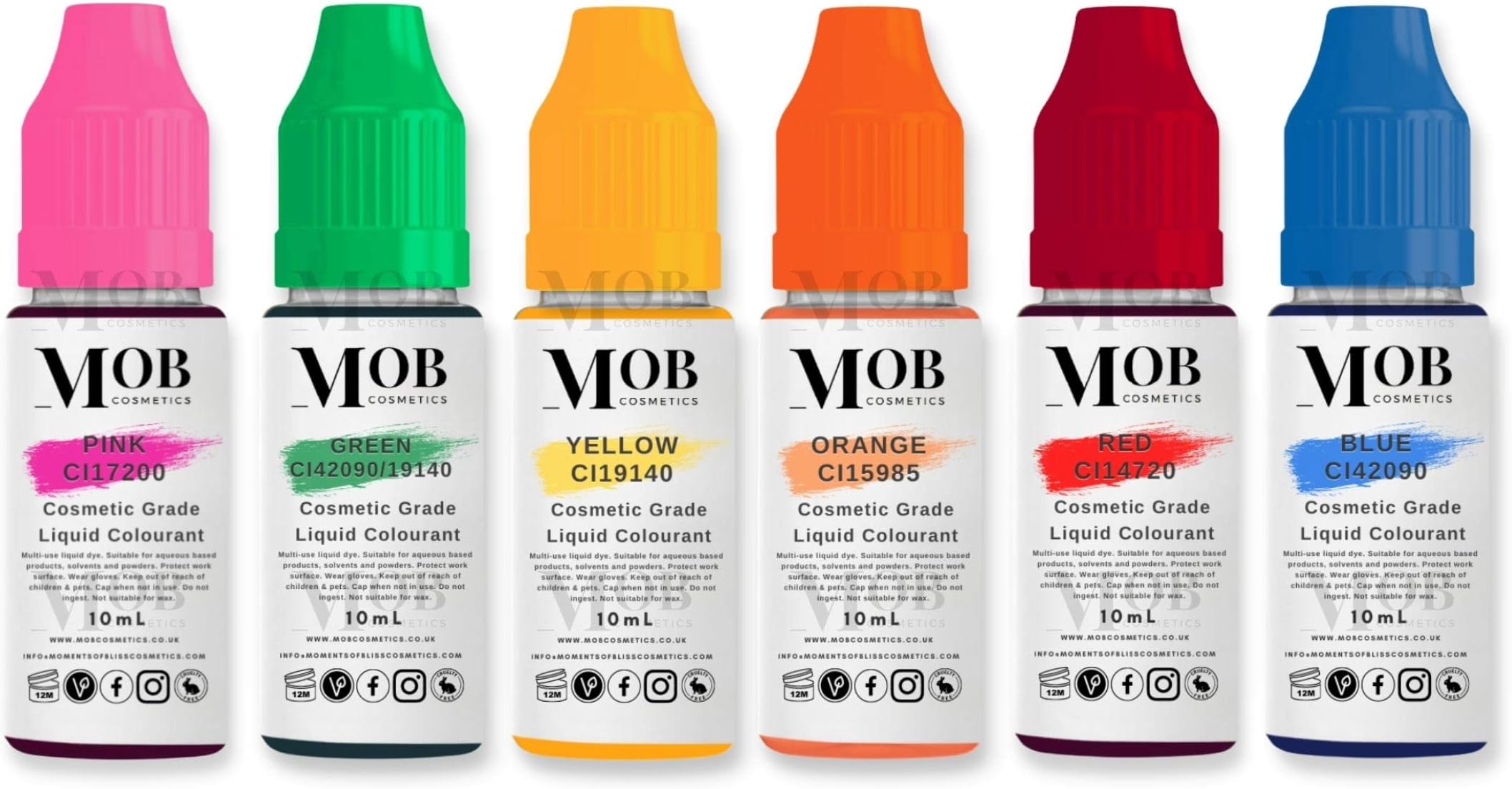 6 Highly Concentrated Soap Melt and Pour Bath Bomb Cosmetic Grade Colour Dyes 10mL Set