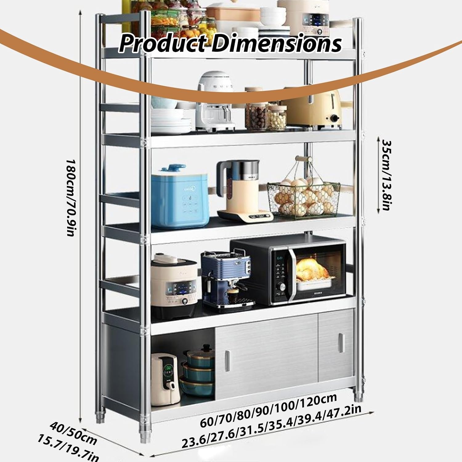 Wall Cabinet with Doors for Kitchen Wall Cabinets Storage, Wall Mount Cabinets for Kitchen, Multi-Tier Floor-Standing Storage Rack with Guardrails, Kitchen Wall Cabinet Organizer with Sliding Door,5-