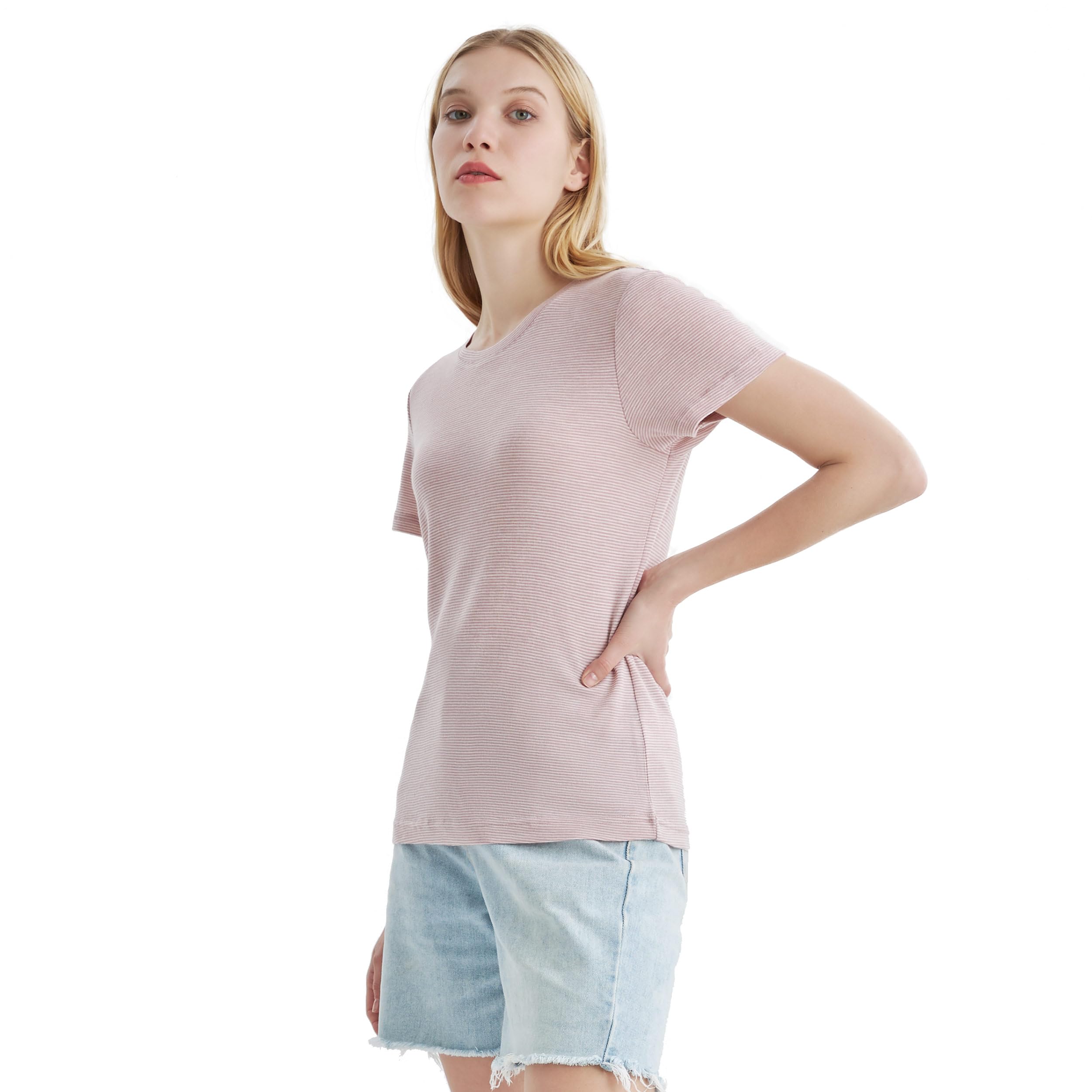 Merino Protect Camiseta 100% Lana Merino para Mujer Cuello Redondo Manga Corta Resistencia A Olores Capa Base para Viaje Senderismo Camiseta Interior
