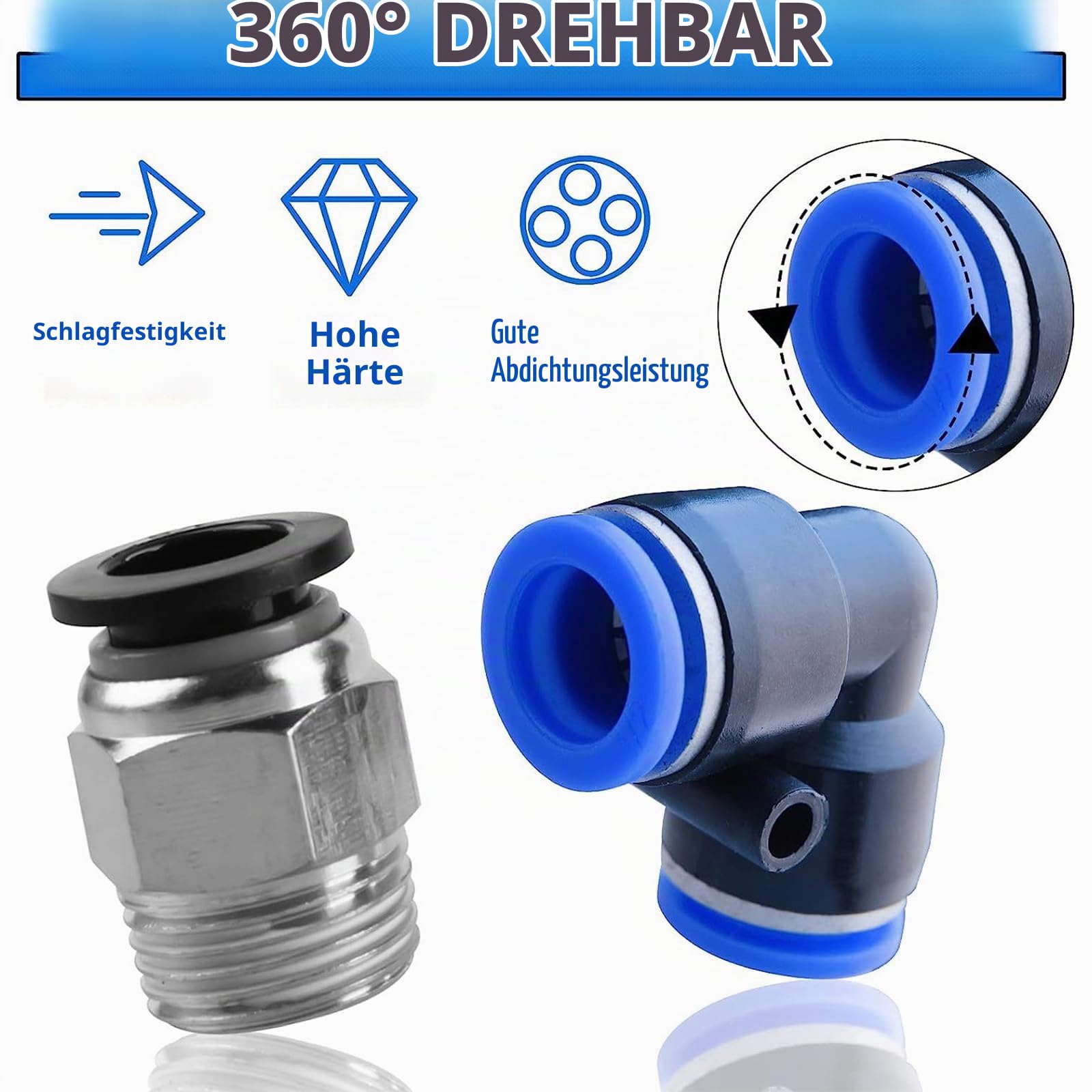 50 Stück Steckverschraubung Pneumatik Steckverbinder Push In | Steckverbinder,Pneumatische Fittings Push in Schnellkupplung Verbinder für Luft Wasser Schlauchanschluss1/4",1/8",1/2",3/8"
