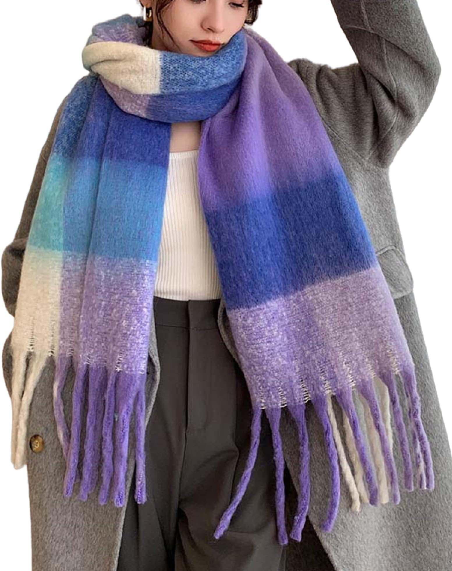 Wander AgioWinter Women Warm Scarf Long Shawl Large Scarves Cold Weather Thick Blanket Scarfs Colorful Plaid