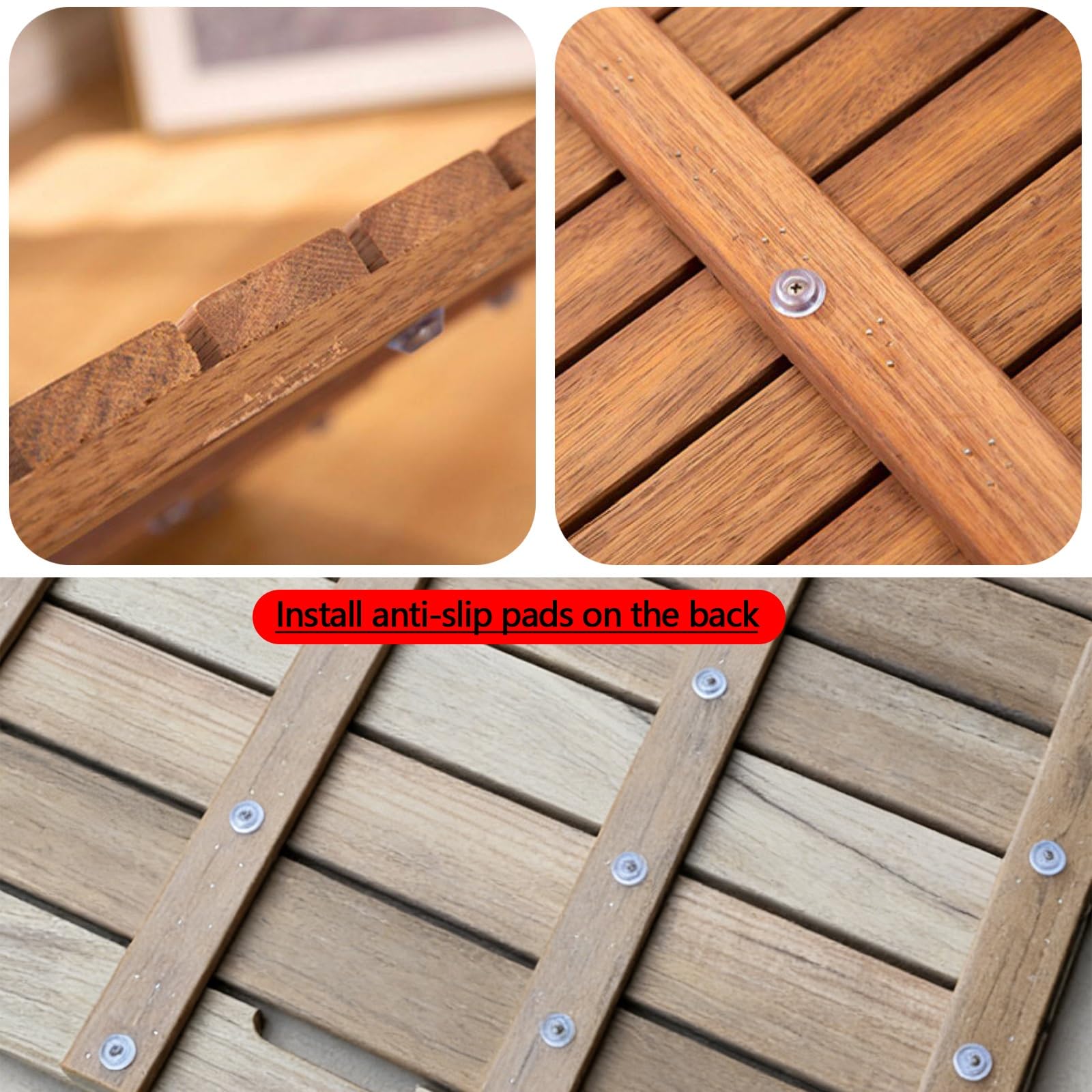 Alfombra De Baño De Bambú For Piso De Baño, Alfombra De Madera Antideslizante Natural, Fuerte Capacidad De Carga, For Ducha/Bañera/Inodoro Interior(40x60cm)
