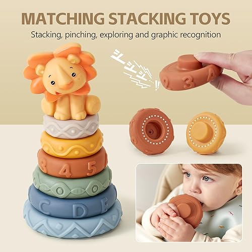 Miniatura 3 de Toyssa Juguetes Montessori de madera para bebés de 6 a 12 meses, 6 en 1 juguetes sensoriales para bebés de 1 a 3 años con anillos apilables para