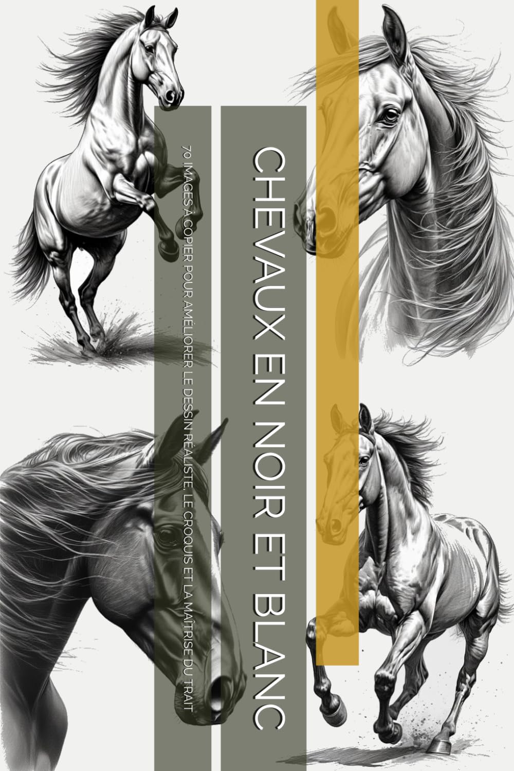 CHEVAUX EN NOIR ET BLANC: 70 IMAGES À COPIER POUR AMÉLIORER LE DESSIN RÉALISTE, LE CROQUIS ET LA MAÎTRISE DU TRAIT
