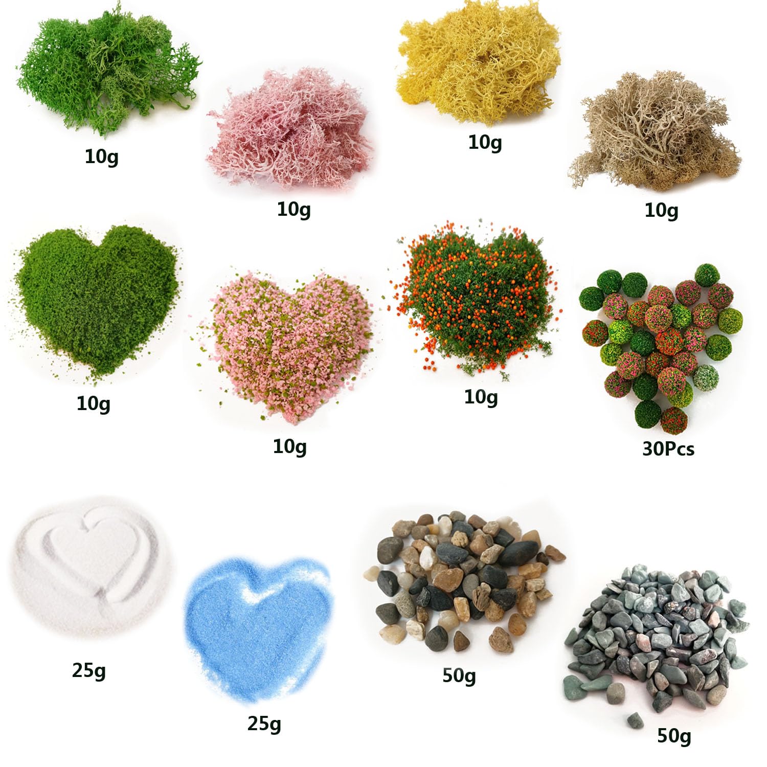 QuarenDen Scenery Basing Material Kit, 12 Bags, Basing Material Kit, Diorama Supplies, Decorative Sand, Stone, Grass, Moss Stick, River for Model Railway, Fairy Garden Diorama Scenery - Image 3