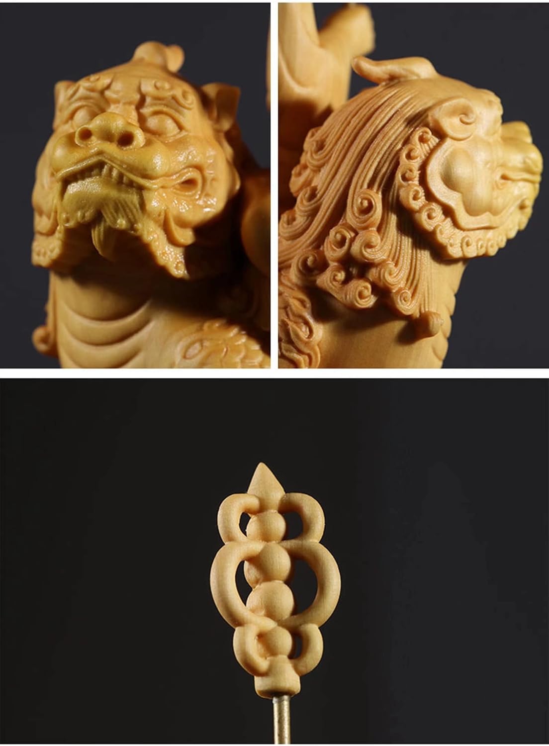 Ksitigarbha Bodhisattva Sitting on Tiger,Hand Carving Boxwood Buddha Statue for Home Office Decor,Ward Off Evil Spirits Buddha Figurines for Housewarming Gift