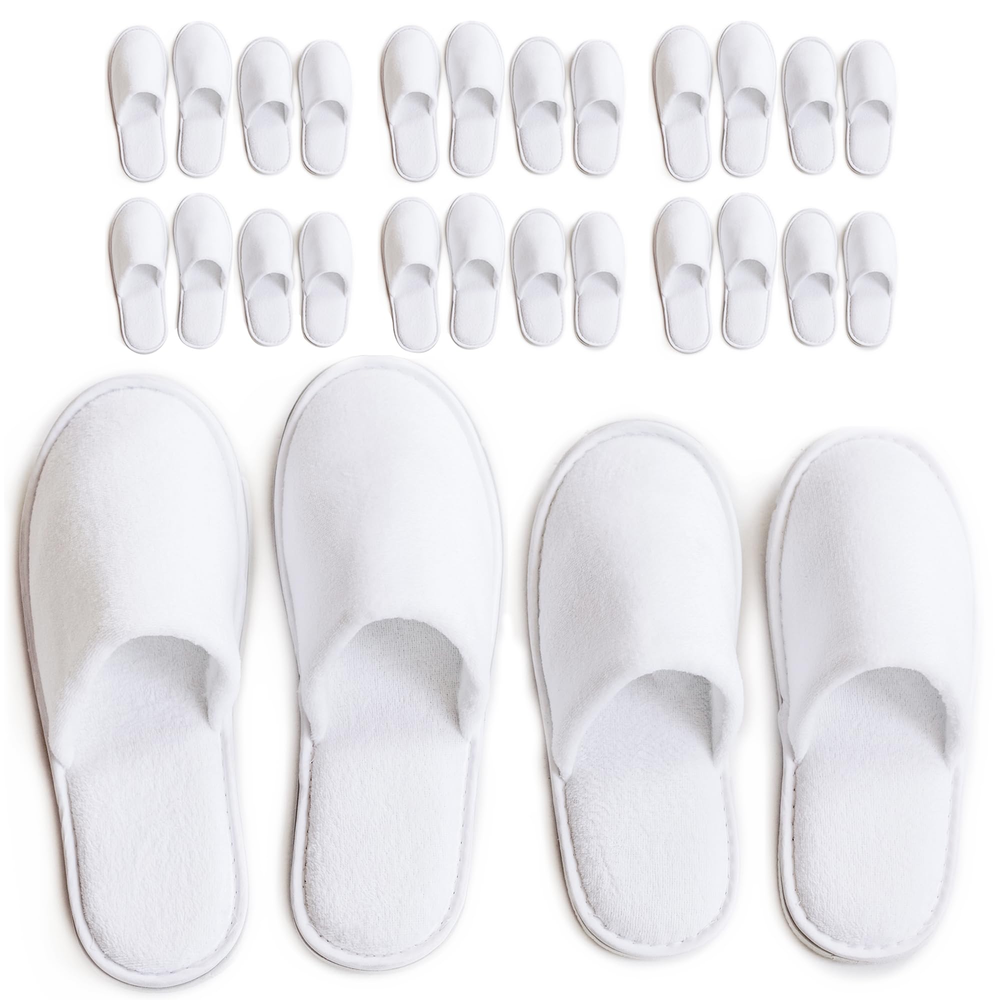 Modlux Spa Slippers, 12 Pairs Cotton Velvet Closed Toe Disposable Slippers for Guests, Bathroom, Bedroom, Hotel, House, Bride, Travel and Shoeless Home (6 Large 6 Medium) White