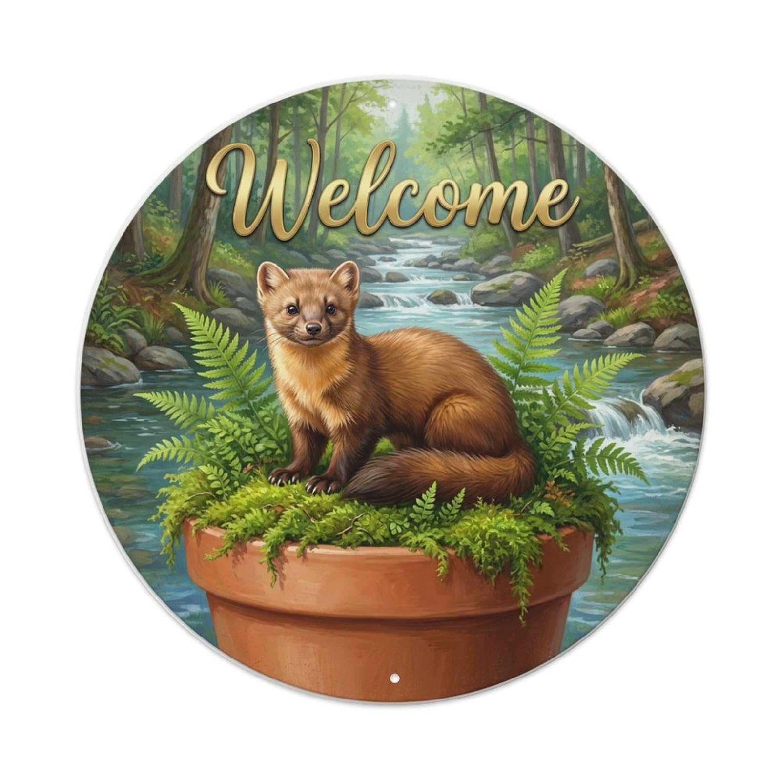 Metal Tin Sign Welcome Marten Forest Moss
