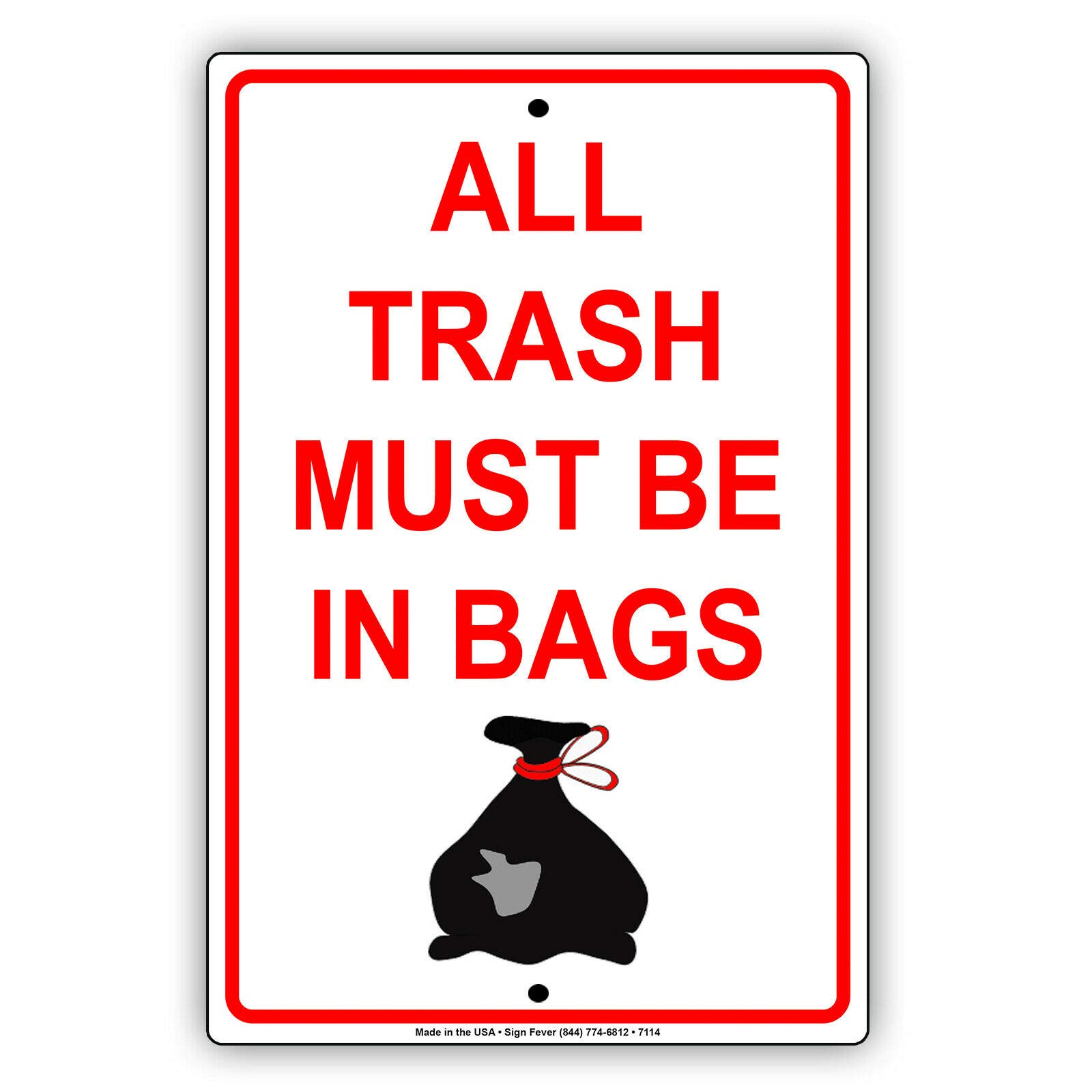 Waste Regulation Metal Tin Sign, All Rubbish Must Be Sealed Inside Trash Bags Street Yard Wall Decor, 12x8 Inches Aluminum