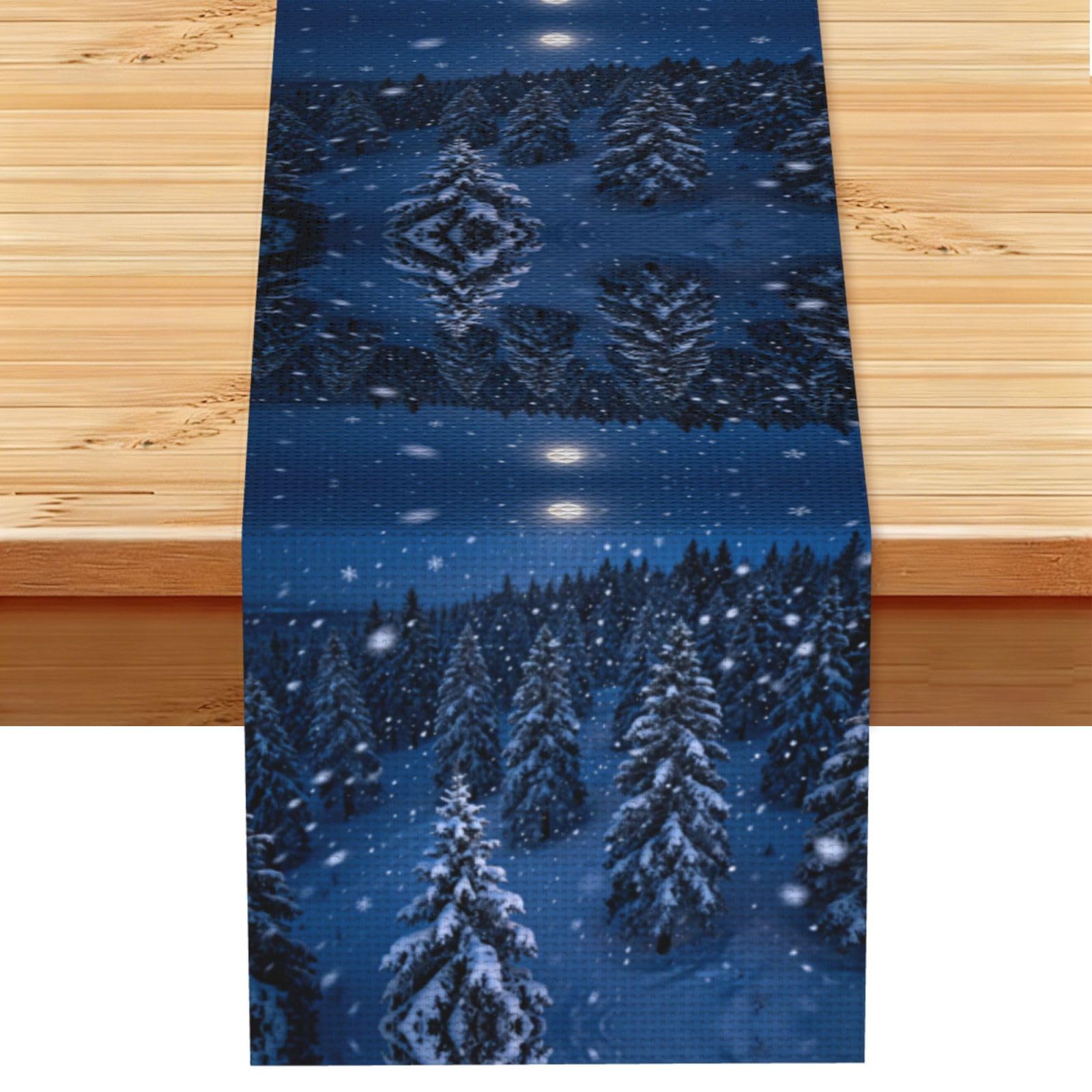 Winter Snow Pine Linen Look Table Runner 13x72-Wrinkle Resistant Farmhouse Style for Dining Table Decor