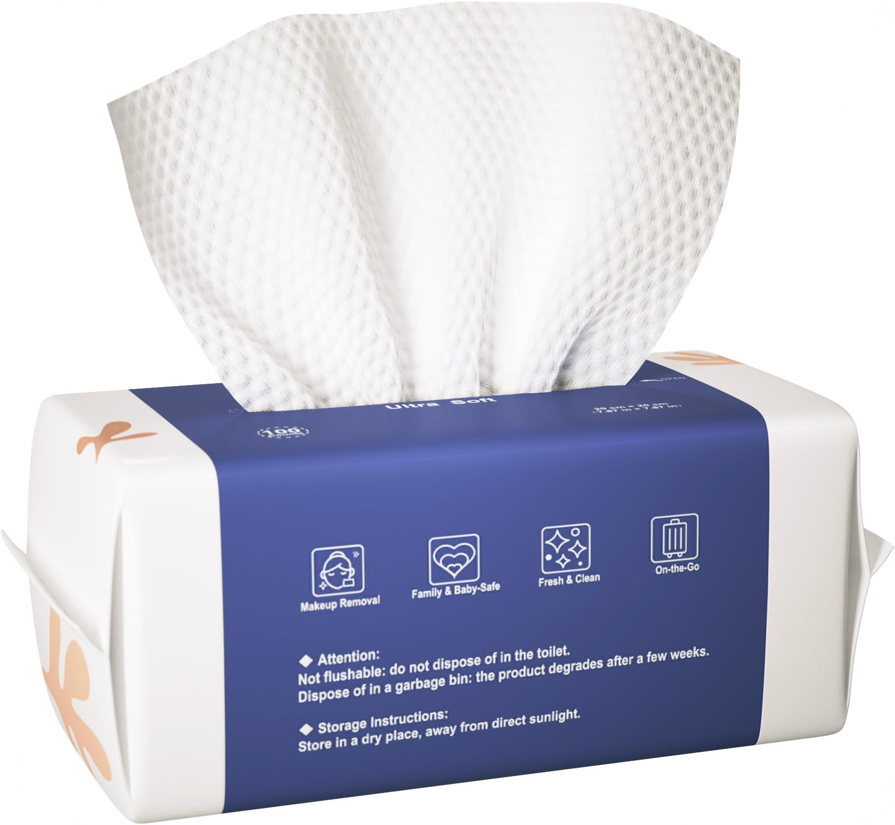 Face Towels, Disposable Biodegradable Clean Facial Towels for Sensitive Skin, Lint- free Face Cloths for Makeup Remover, Skincare and Women Cleaning, Dry Wipes,100 Count Dot Texture