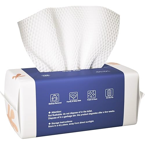 Ourmed Life Face Towels, Disposable Biodegradable Clean Facial Towels for Sensitive Skin, Lint- free Face Cloths for Makeup Remover, Skincare and Women Cleaning, Dry Wipes,100 Count Dot Texture
