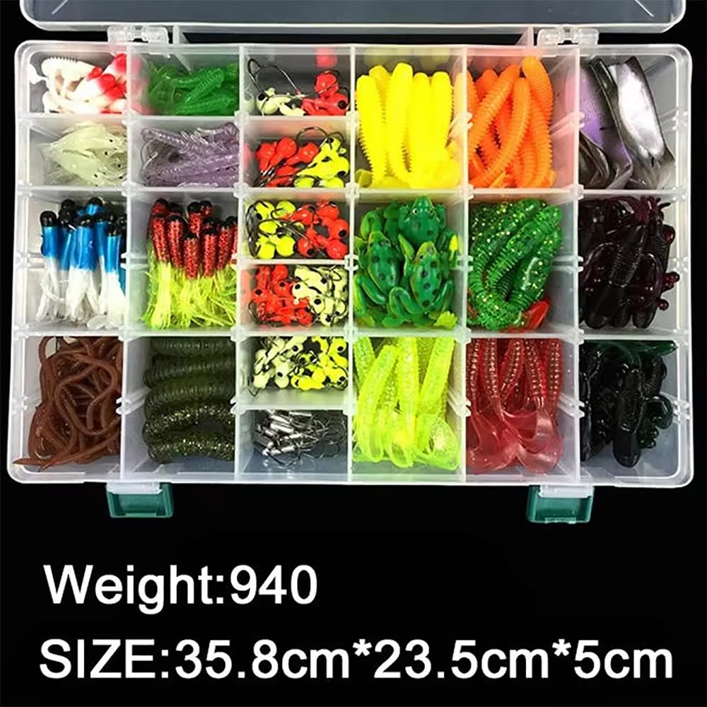 Appâts de pêche, Kits de leurres de pêche en eau de surface, leurre souple combiné avec hameçon à tête plombée, accessoires de pêche, kit d'appâts for la pêche en eau douce et en eau salée, y compris