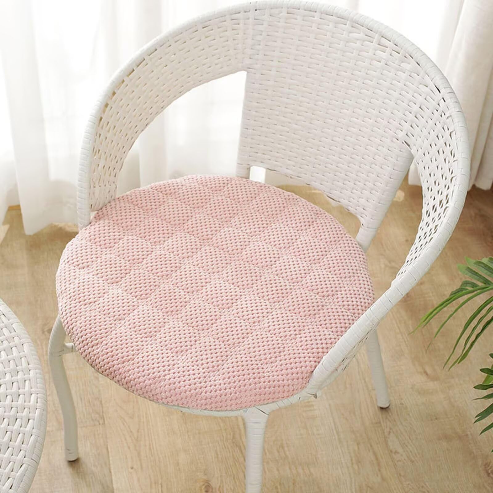 45cm Round Chair Cushions Set of 1, Pink Corduroy Seat Cushions with Zip, Washable Non-Slip Desk Chair Pads, Soft Foam Seat Pads for Dining Chairs, Kitchen, Office